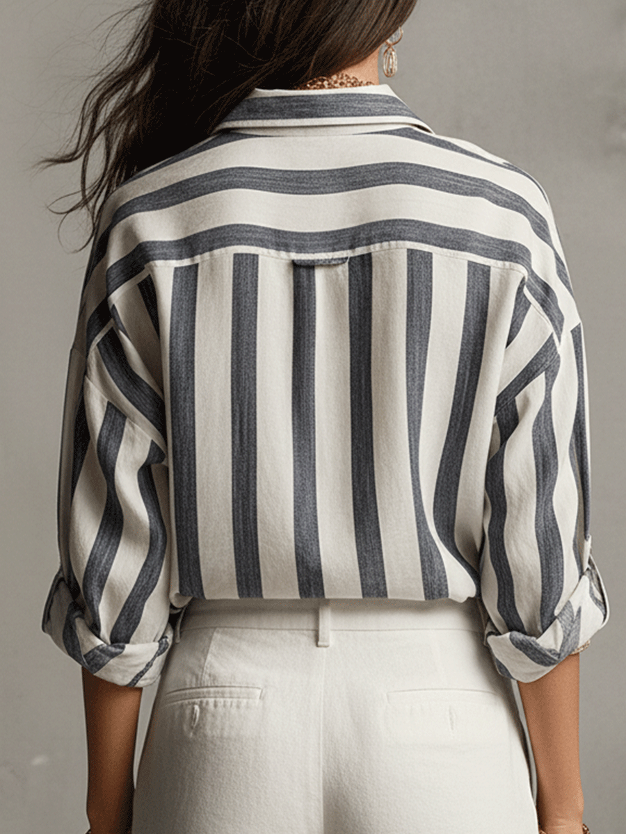 Daniela | Camisa Casual de Rayas en Algodón y Lino de Manga Larga