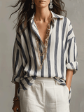 Daniela | Camisa Casual de Rayas en Algodón y Lino de Manga Larga