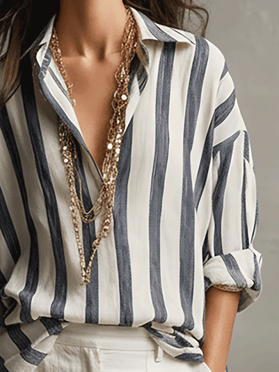 Daniela | Camisa Casual de Rayas en Algodón y Lino de Manga Larga