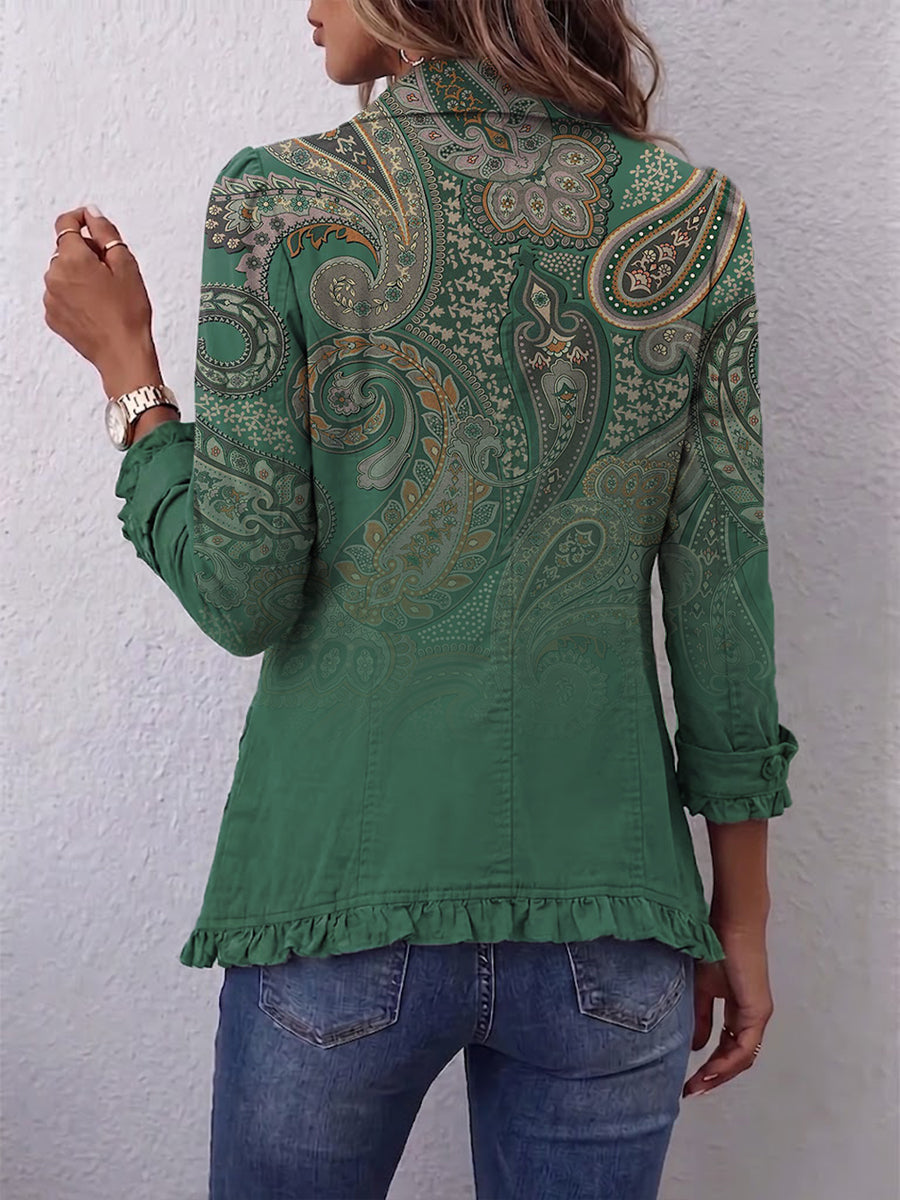 Dolores | Chaqueta Estampado Cachemira Verde con Volante