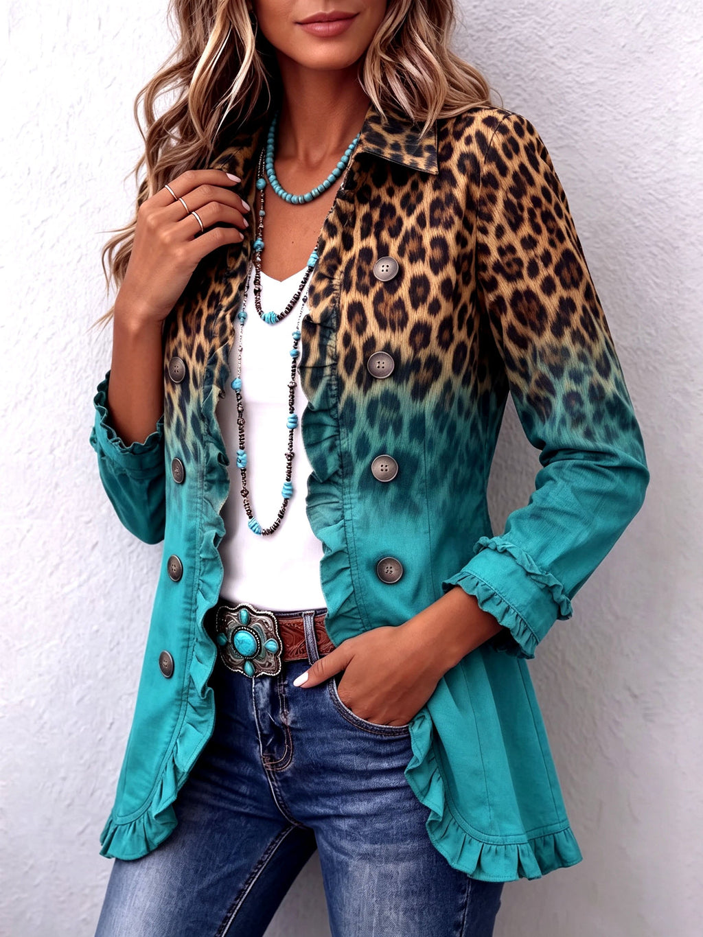 Giuliana | Blazer Leopardo Degradado con Volante