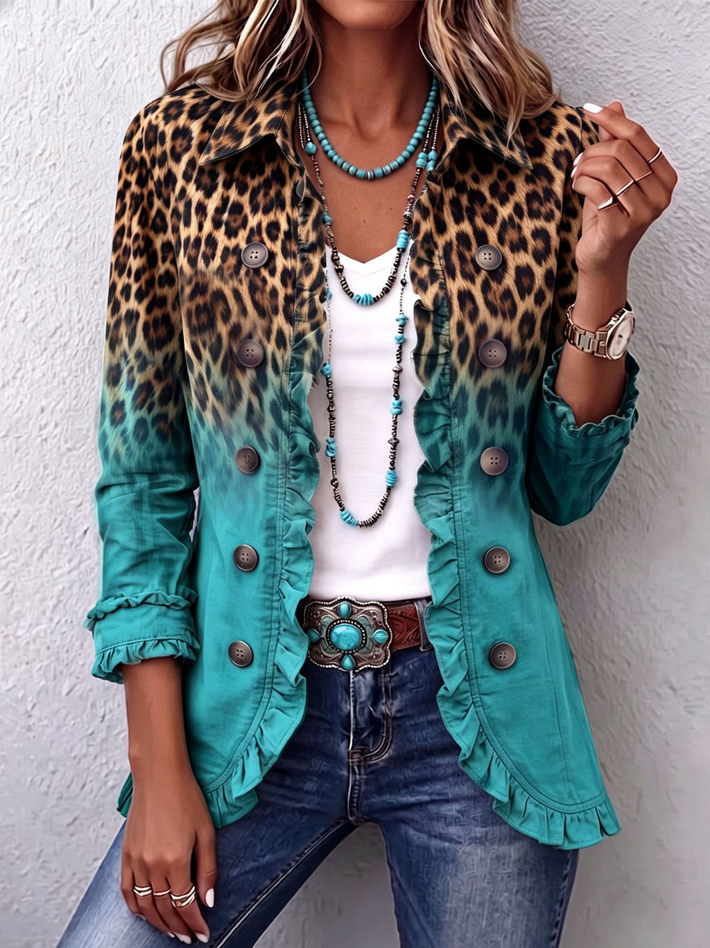 Giuliana | Blazer Leopardo Degradado con Volante