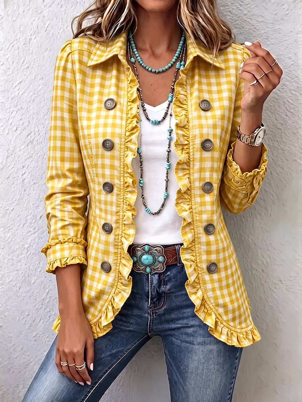 Carmela | Chaqueta de Cuadros Vichy con Volante