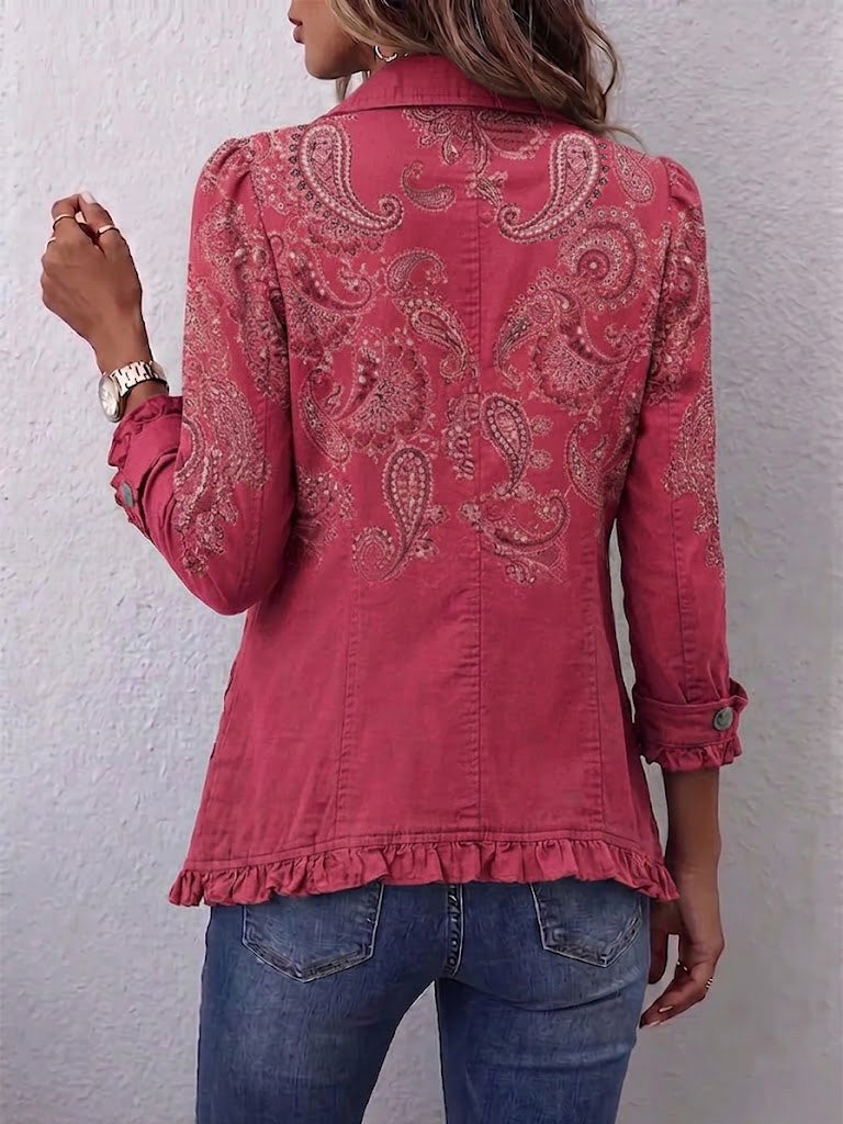 Inesa | Chaqueta Estampado Cachemira Rosa con Volante