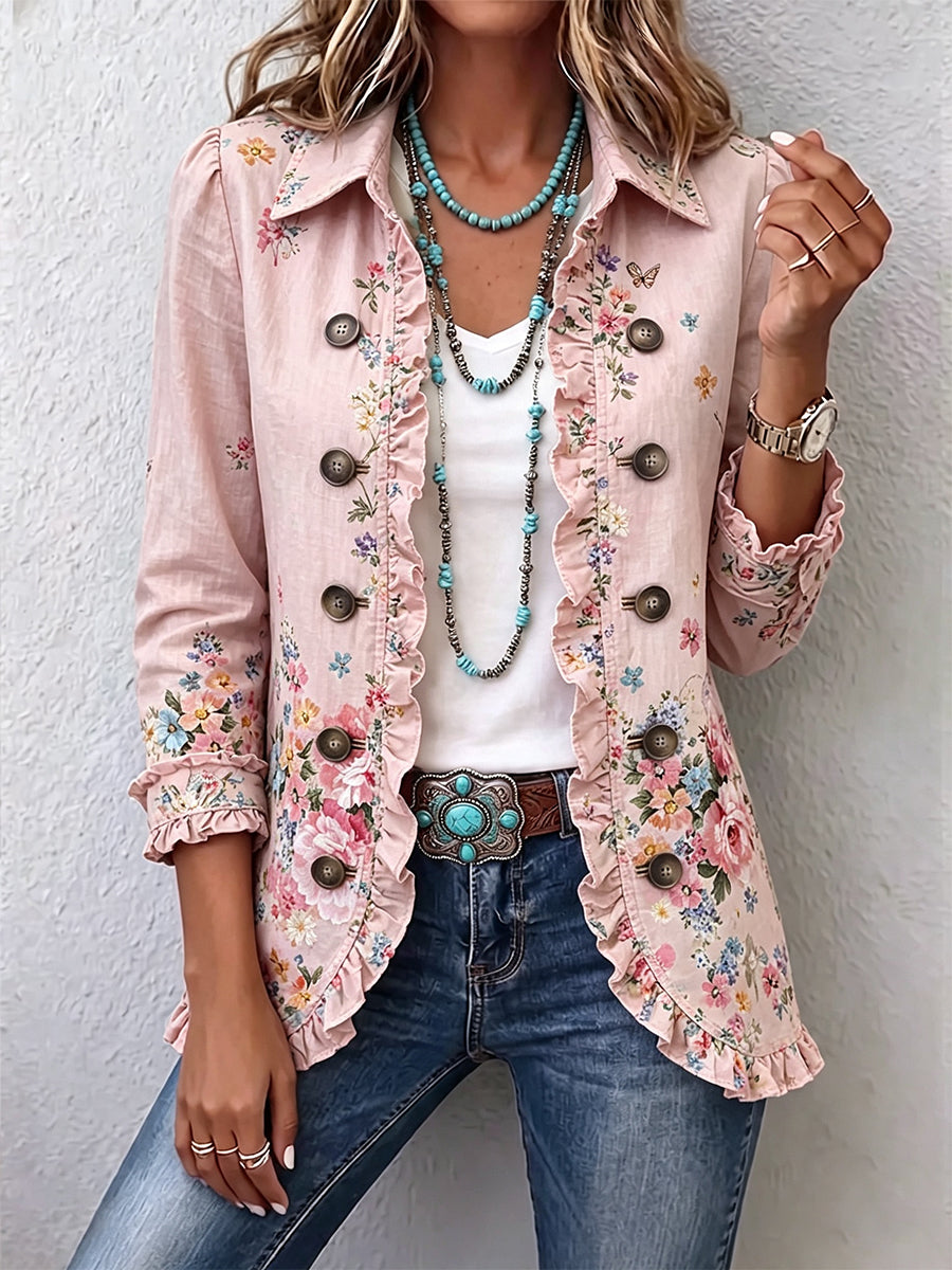 Magdalena | Chaqueta Floral con Volante y Botones