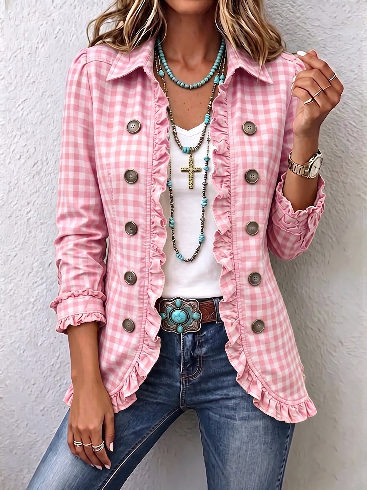 Carmela | Chaqueta de Cuadros Vichy con Volante
