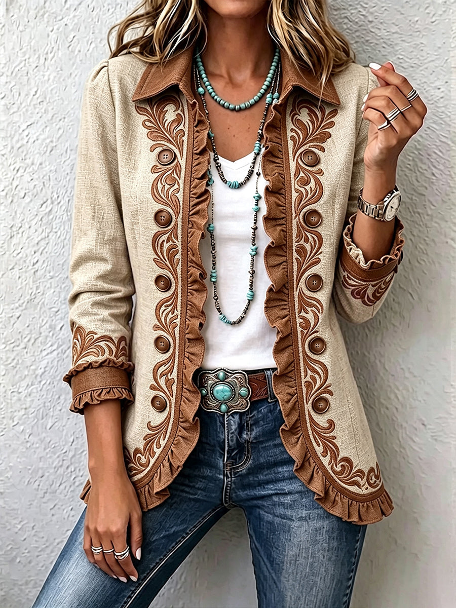 Yolanda | Chaqueta Floral Bordada con Volante