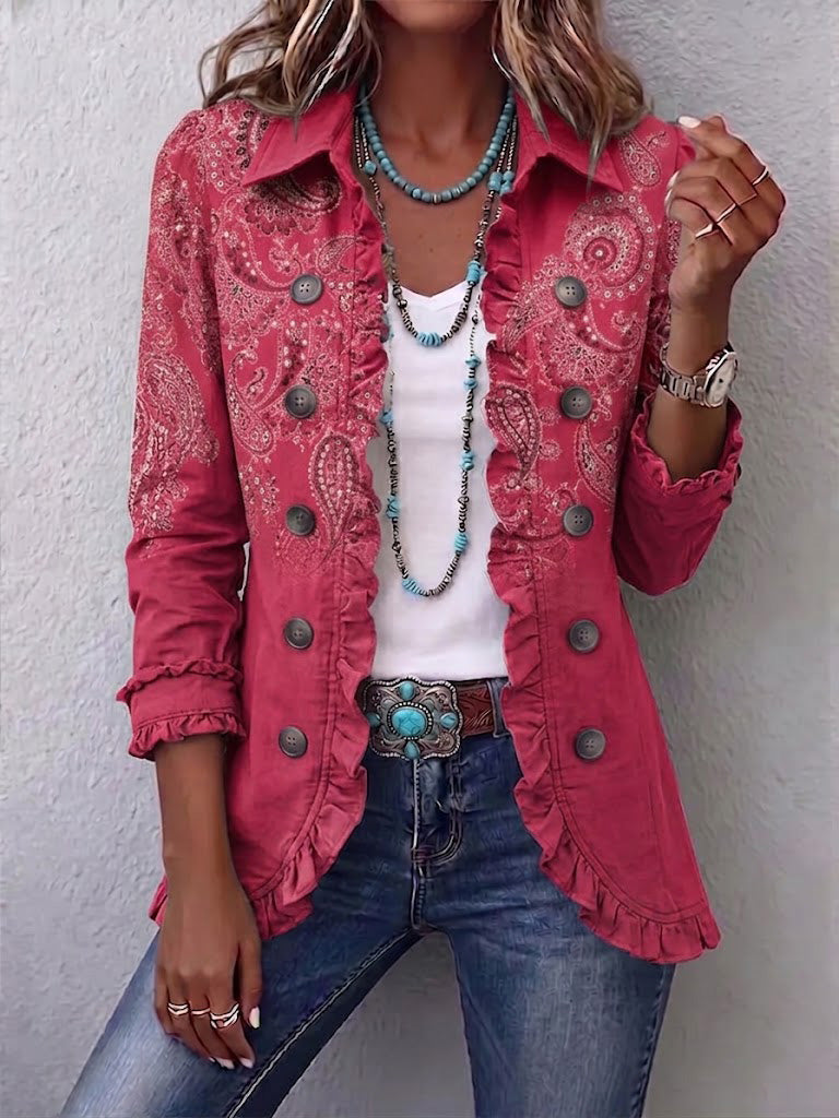 Inesa | Chaqueta Estampado Cachemira Rosa con Volante