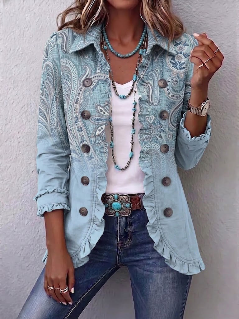 Teresa | Chaqueta Estampado Cachemira Vintage con Volante