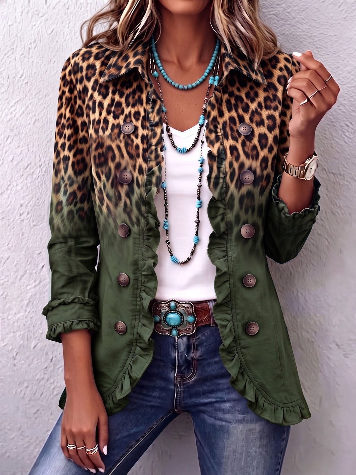 Giuliana | Blazer Leopardo Degradado con Volante